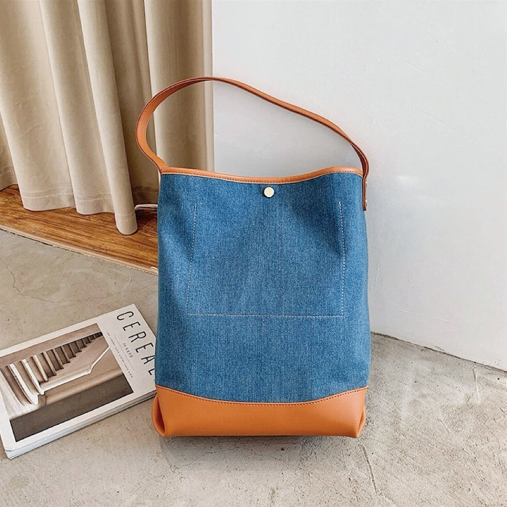 Livia | Bucket Bag aus Denim mit Stilvollem Patchwork-Look für Frauen