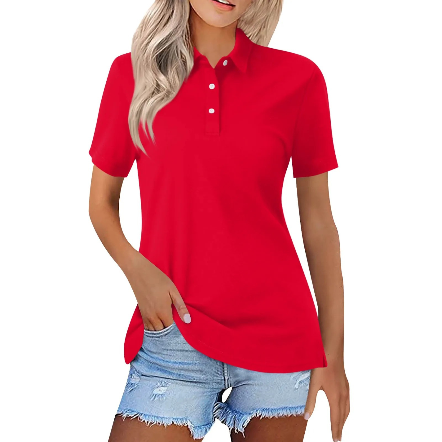 VIDA rosa Wendekragen Knopf Damen Poloshirt