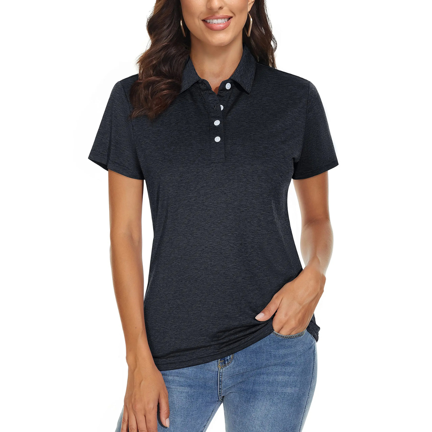 VIDA sport style grau Wendekragen leichtes Damen Poloshirt