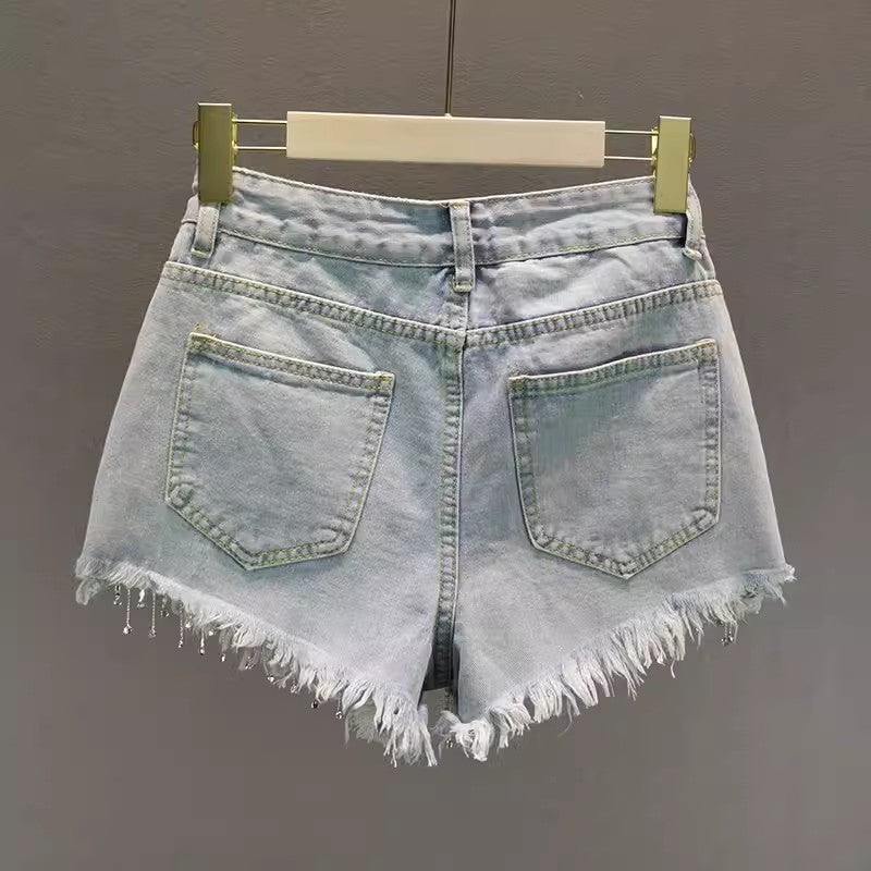 Lara | Jeansshorts mit Hoher Taille und Trendiger Wasserwäsche für Frauen