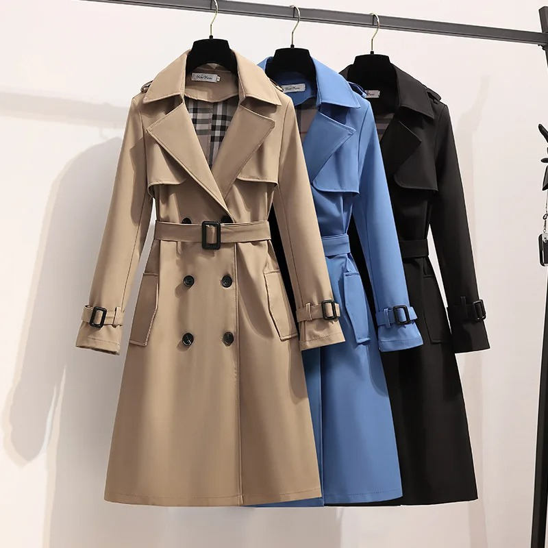 Vintola - Damen Mantel Langer Trenchcoat, Doppelreihig, Mit Gürtel und Taschen