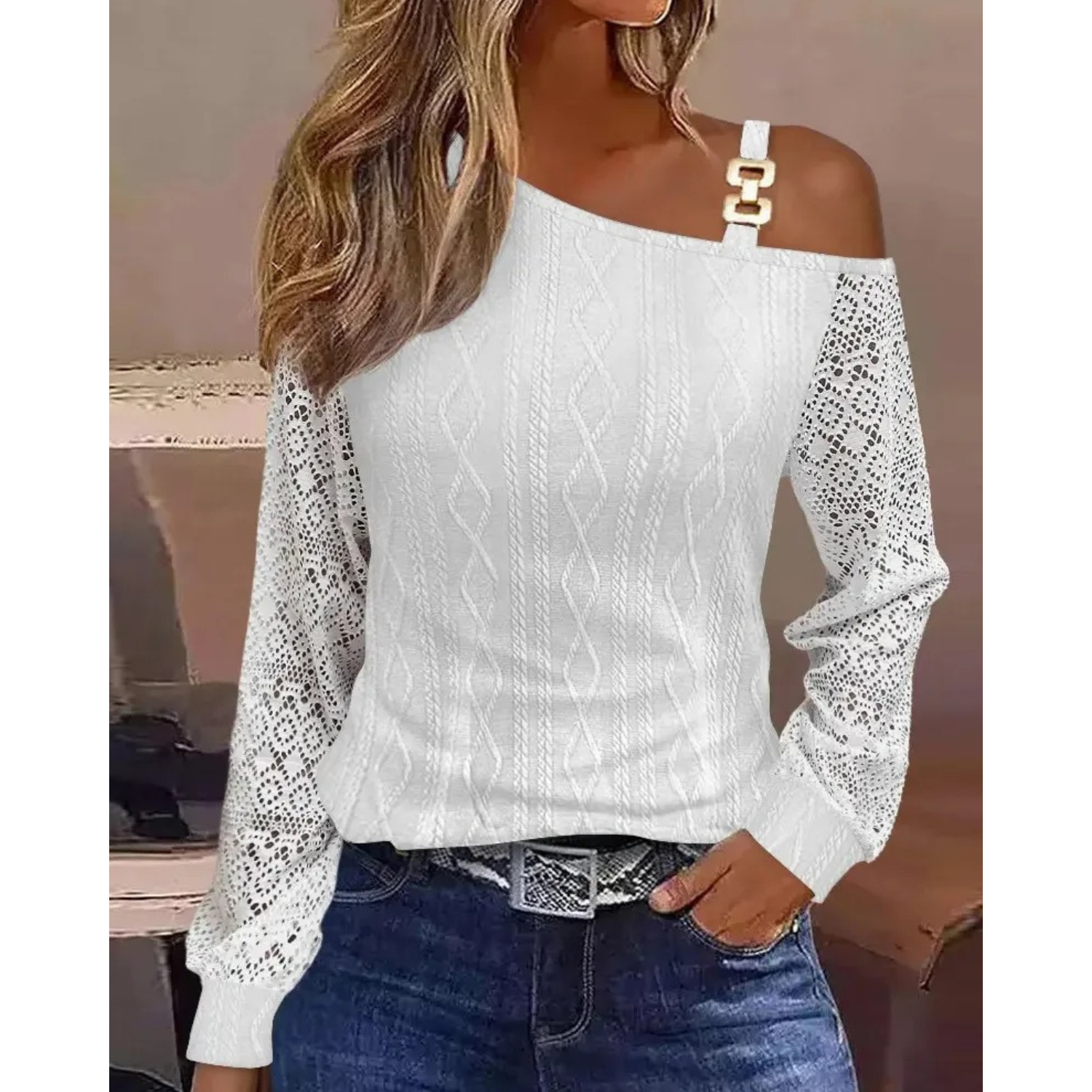 VIDA Eleganter Off-Shoulder Metallverschluss Damen Blusen