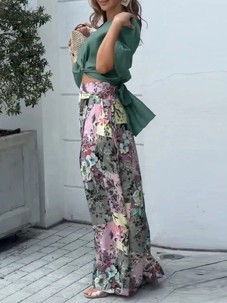 Isadora | Crop-Top mit Stilvollem Twist und Blumenmuster-Hosen für Frauen