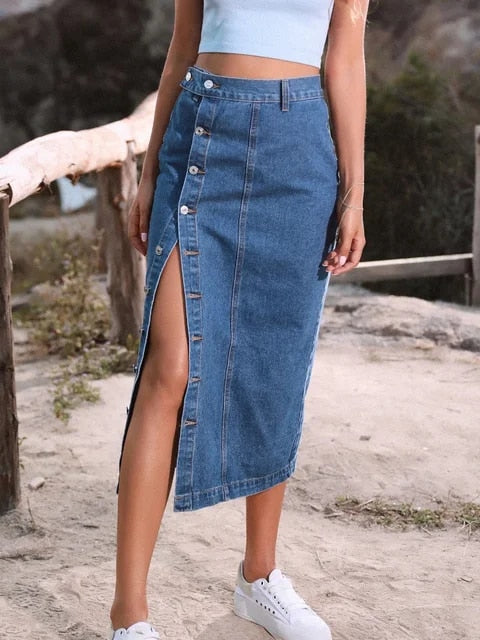 Liora | High-Waist Denim-Rock mit A-Linien-Schnitt und Seitlichem Schlitz für Frauen