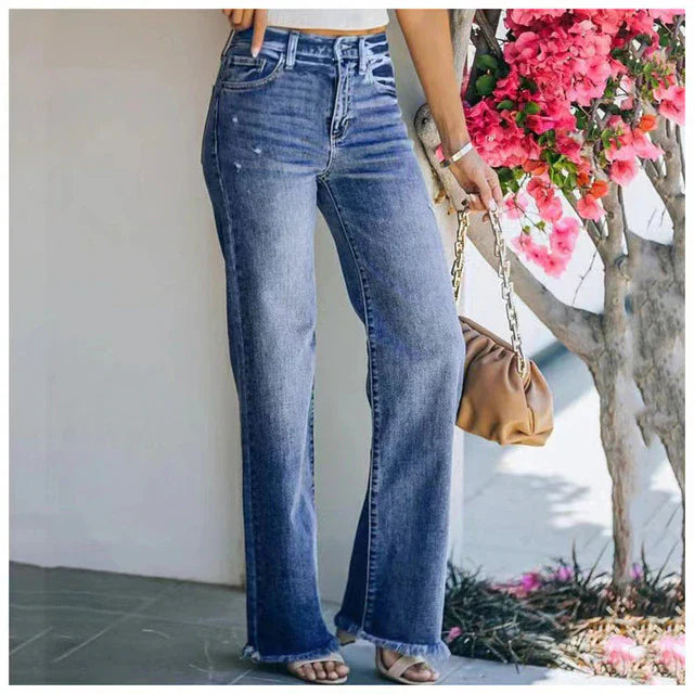 Selene | Jeans mit Hohem Bund und Fransensaum für Frauen