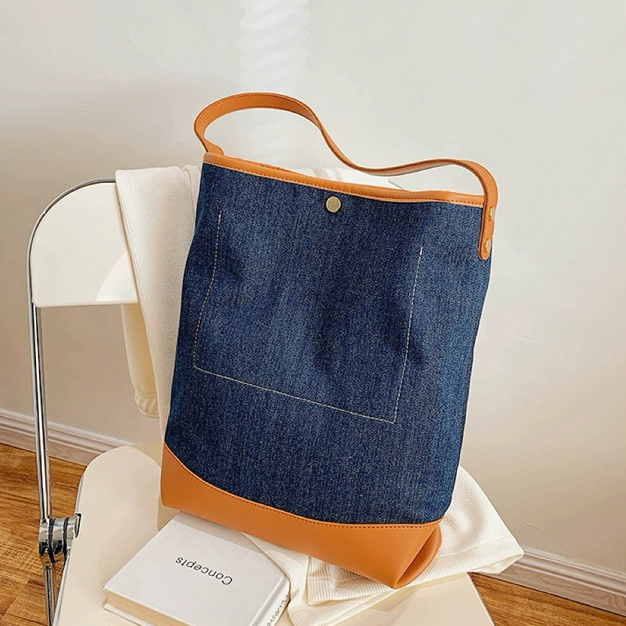 Livia | Bucket Bag aus Denim mit Stilvollem Patchwork-Look für Frauen