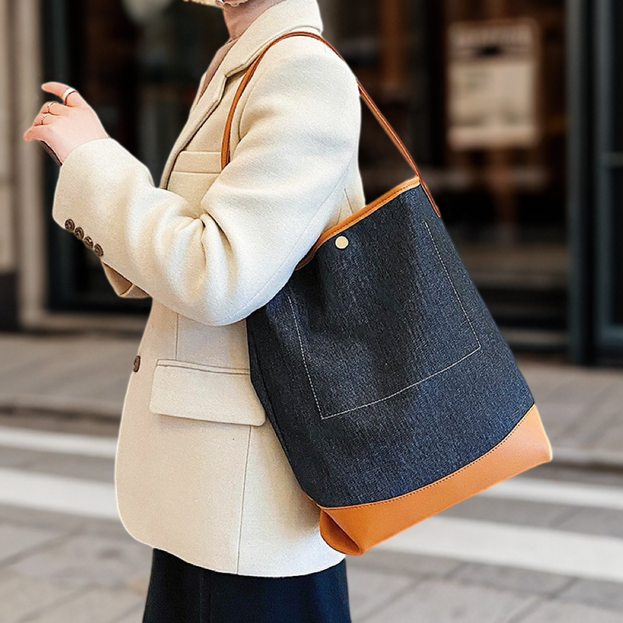 Livia | Bucket Bag aus Denim mit Stilvollem Patchwork-Look für Frauen