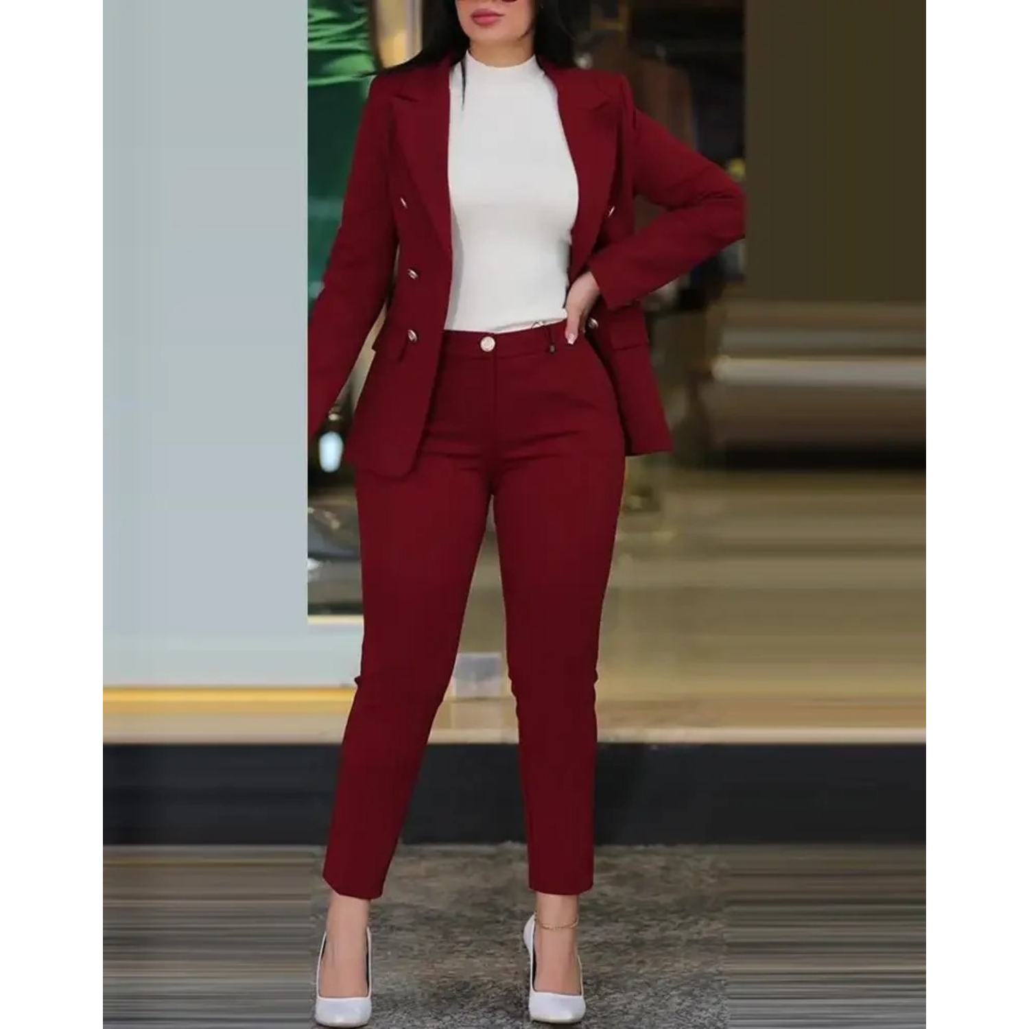 VIDA Zweireihiges Set aus Blazer und Hose Set in Schmaler Passform