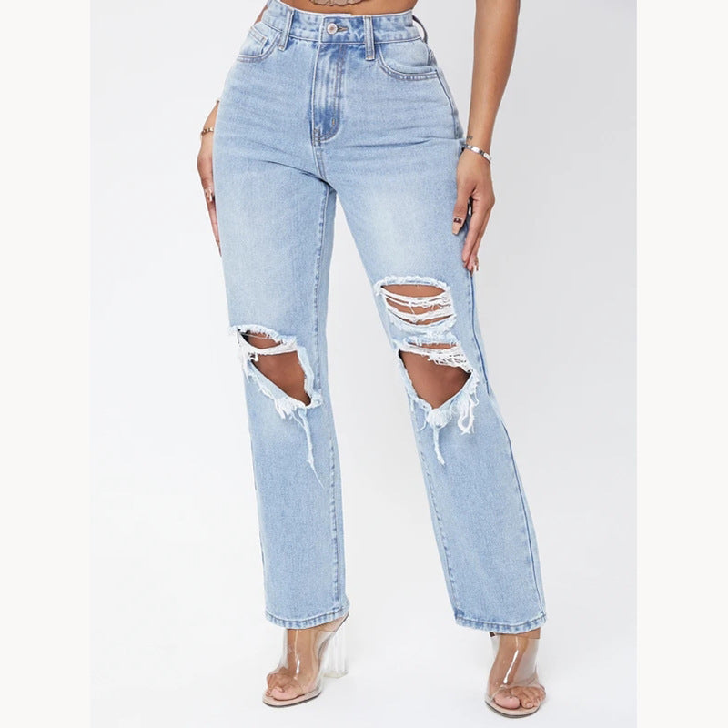 Lunara | Damenjeans mit Hoher Taille und Lässiger Waschung für Sommerliche Eleganz