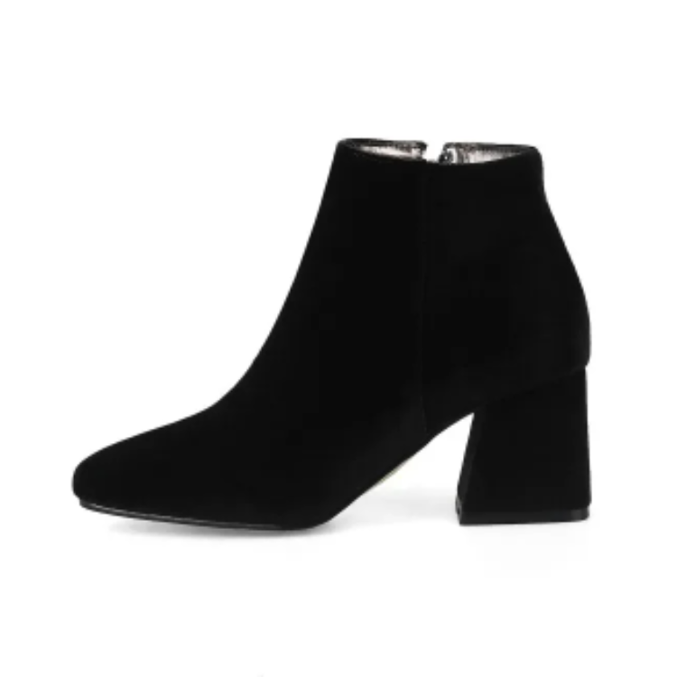 Vorlina - Damen Stiefeletten mit Hohem Blockabsatz und Samtoberfläche, Elegant