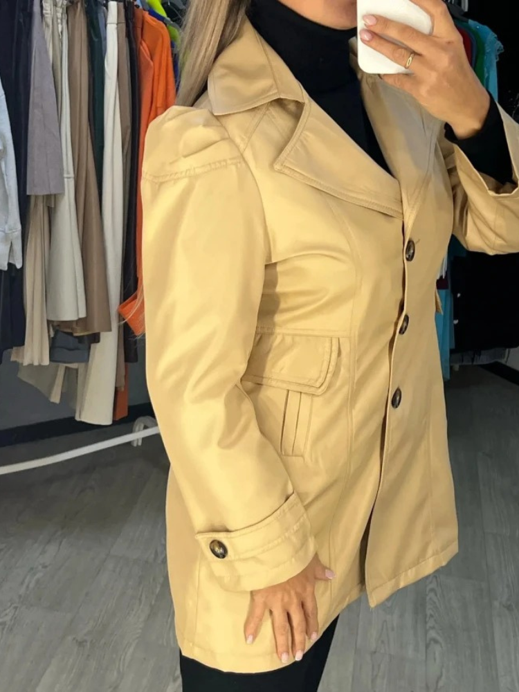 Nobelis - Damen Mantel Kurzer Trenchcoat, Einreihig, Mit Taschen und Reverskragen