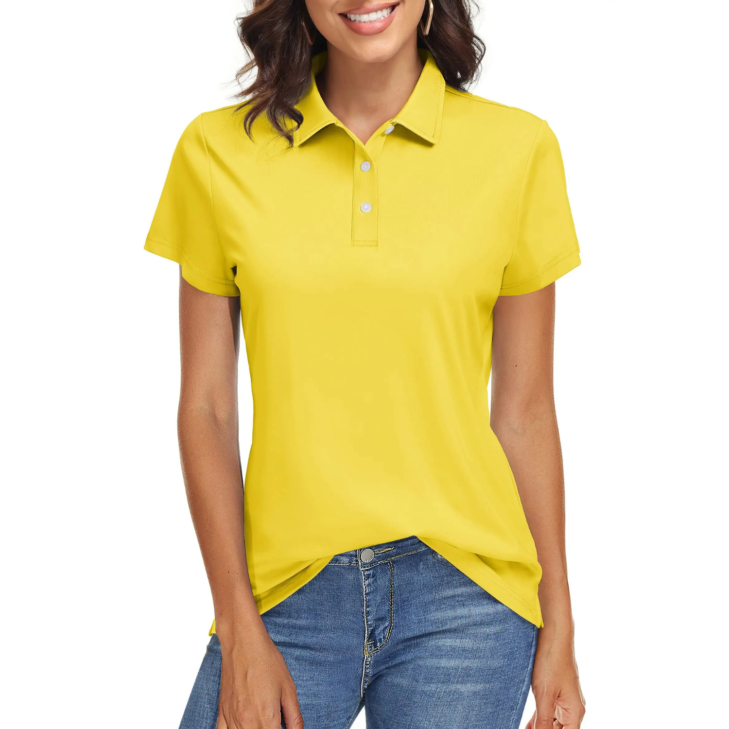 VIDA orangefarbenes elastisches Damen Poloshirt mit Umlegekragen