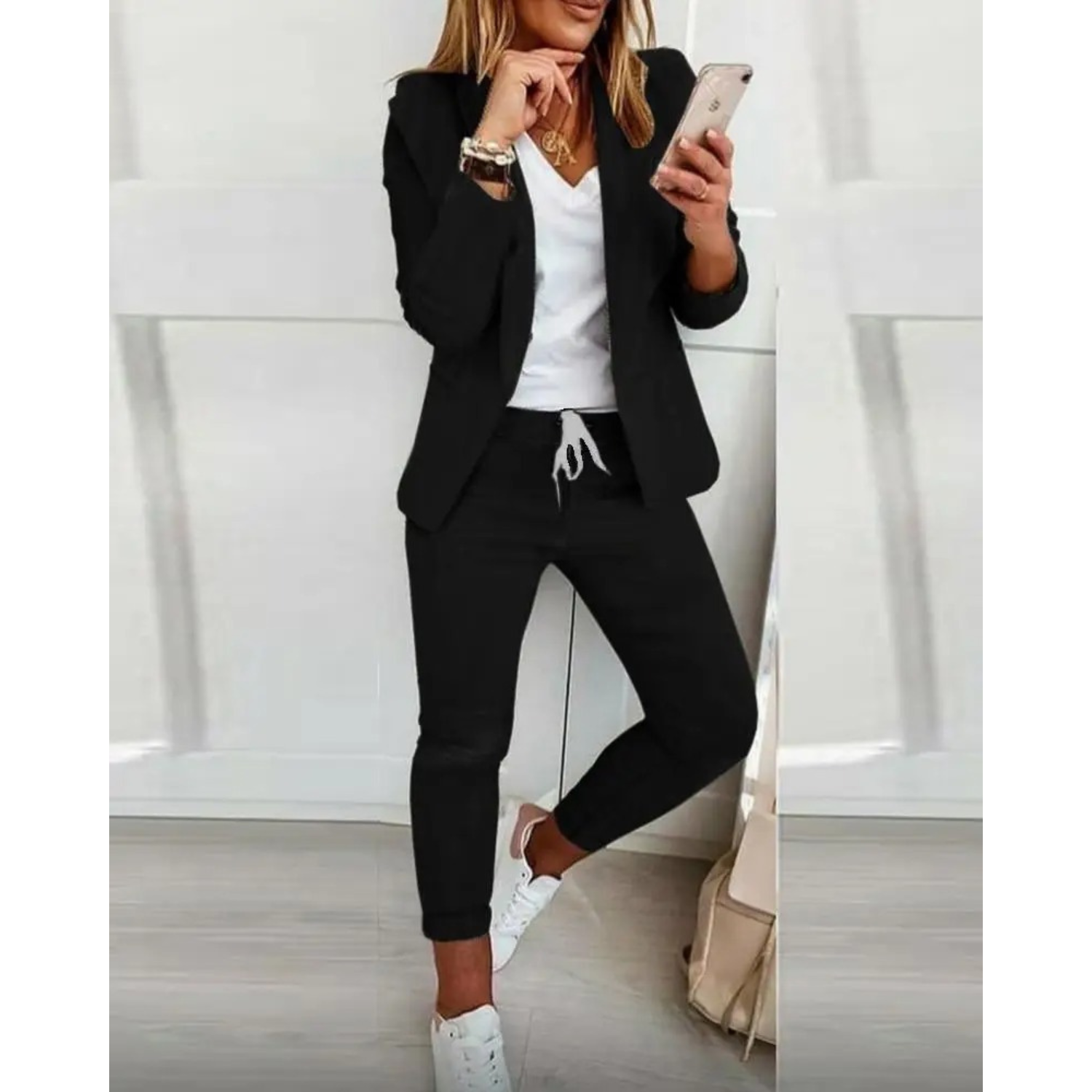 VIDA Lässiges, Einfarbiges Blazer und Hose Set im Wohn- und Arbeitsstil