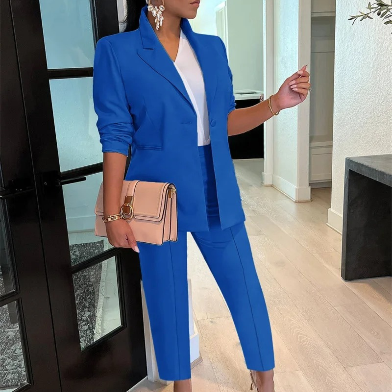 VIDA Reverskragen Einknopf-Blazer und Hose Set