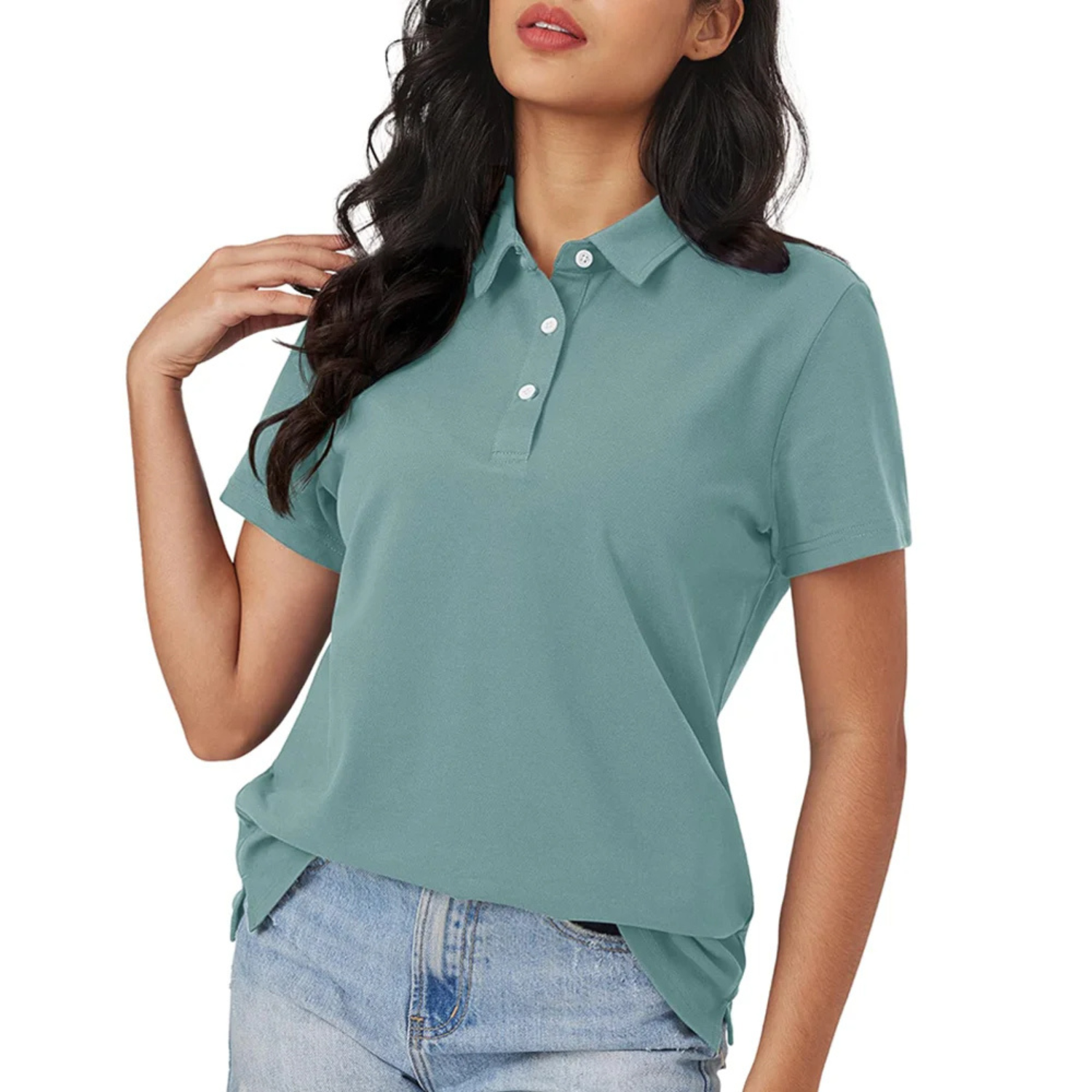 VIDA blaue Seide atmungsaktiv leichtes Damen Poloshirt