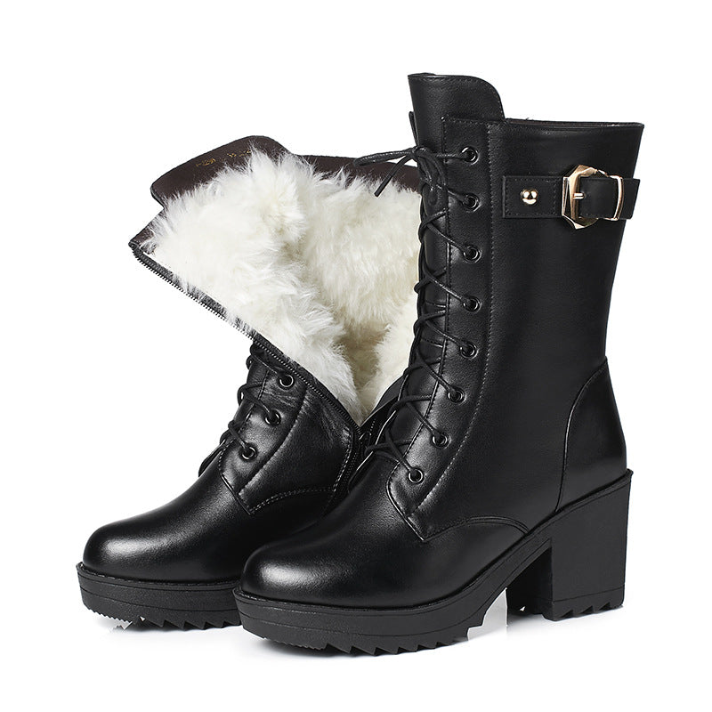 Delphine - Schwarze Winterstiefel aus Leder