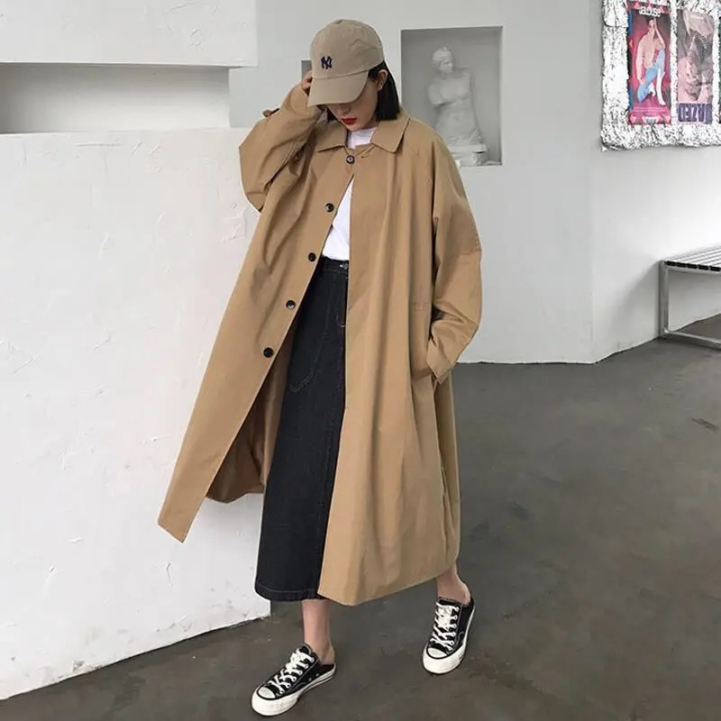 Manture - Damen Mantel Langer Oversized Stil, Einreihig, Mit Weiten Ärmeln