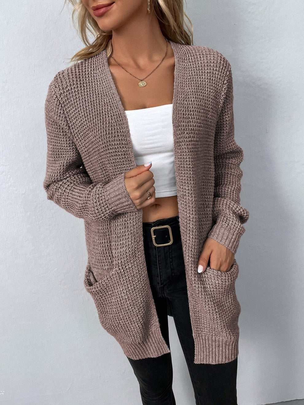 Wollina - Damen Oversized Strick-Cardigan, Weiches Rippstrickdesign, Langarm, Mit Knöpfen