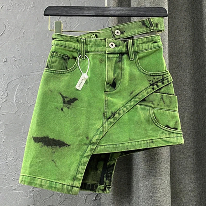 Luna | Jeansrock mit Asymmetrischem Schnitt und Auffälligem Batik-Design für Frauen