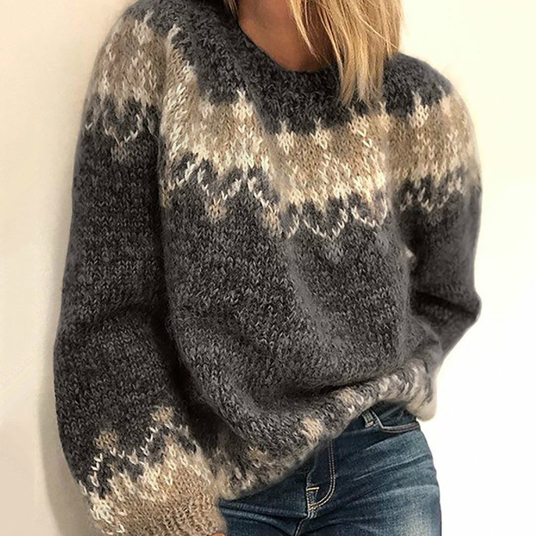 Livia | Grobstrickpullover mit Eleganten Jacquard-Muster und Warmen Mohair für Damen