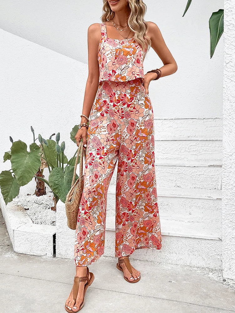 Luna | Jumpsuit mit Weiten Beinen und Blumenmuster für den Sommer