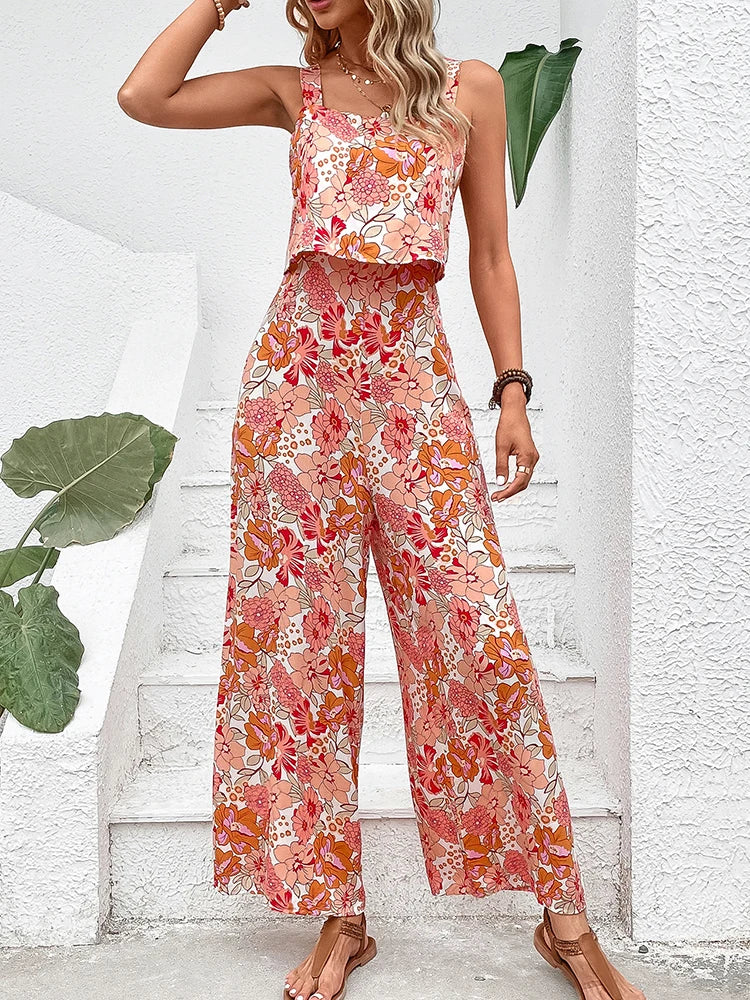 Luna | Jumpsuit mit Weiten Beinen und Blumenmuster für den Sommer