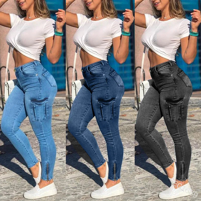 Luna | Slim Fit Denim Cargo Hosen mit Eleganter Silhouette und Praktischen Taschen für Damen