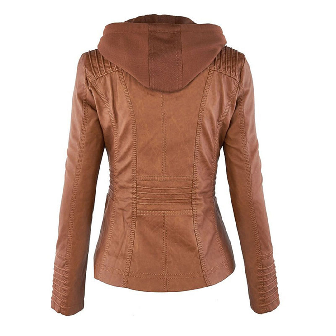 Alesund | Lederjacke mit Weichem PU-Leder und Cooler Kapuze für Damen