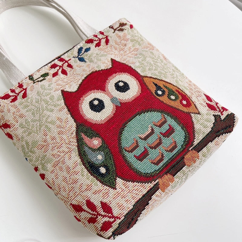 Liora | Canvas-Handtasche mit zeitlosem Retro-Design und Eulen-Print für Frauen