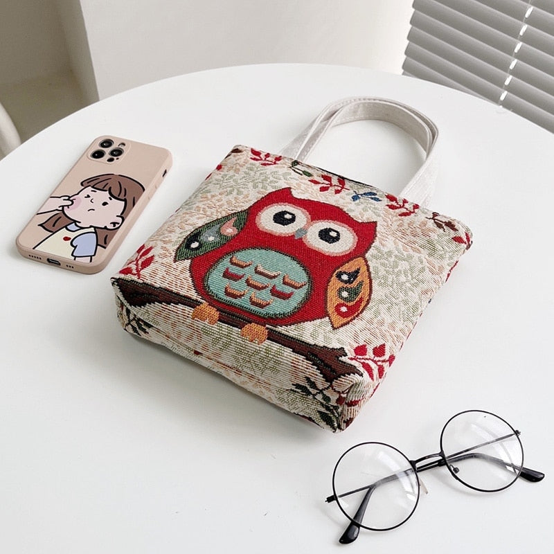 Liora | Canvas-Handtasche mit zeitlosem Retro-Design und Eulen-Print für Frauen