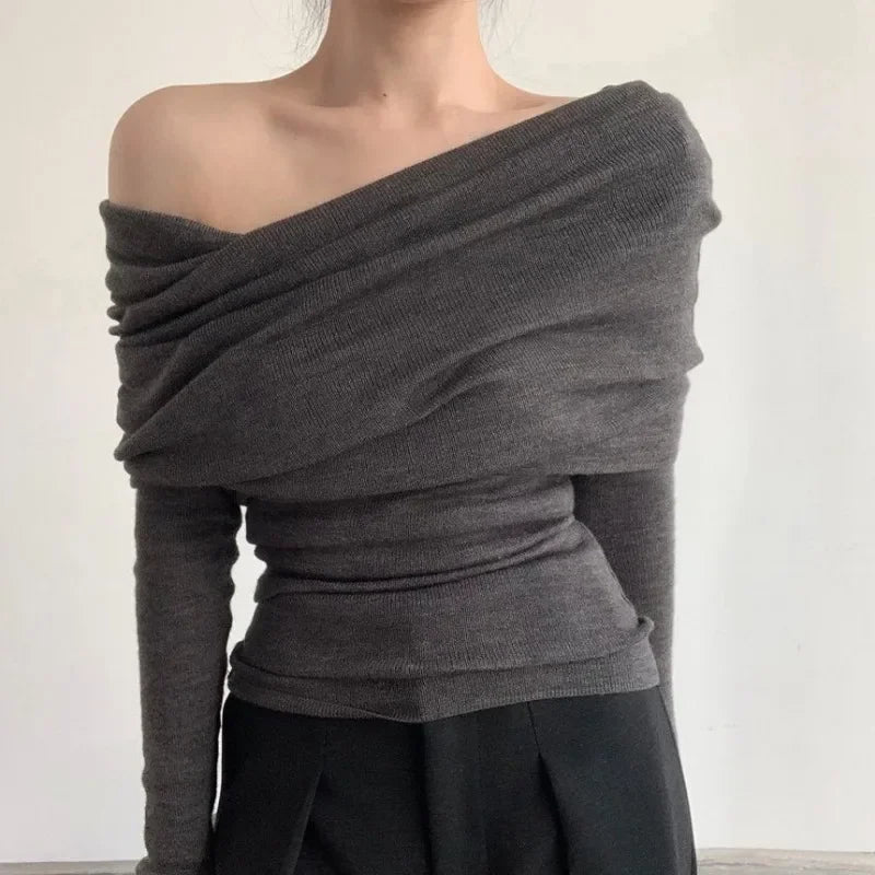 Celestia | Off-Shoulder Strickpullover mit Eleganz und Komfort für den Herbst