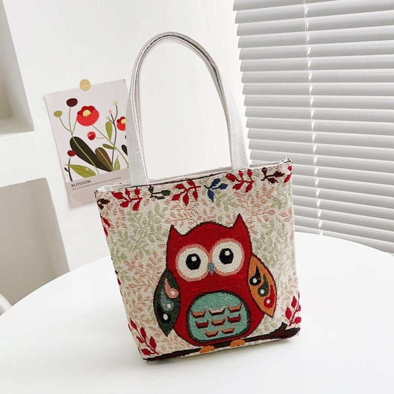 Liora | Canvas-Handtasche mit zeitlosem Retro-Design und Eulen-Print für Frauen