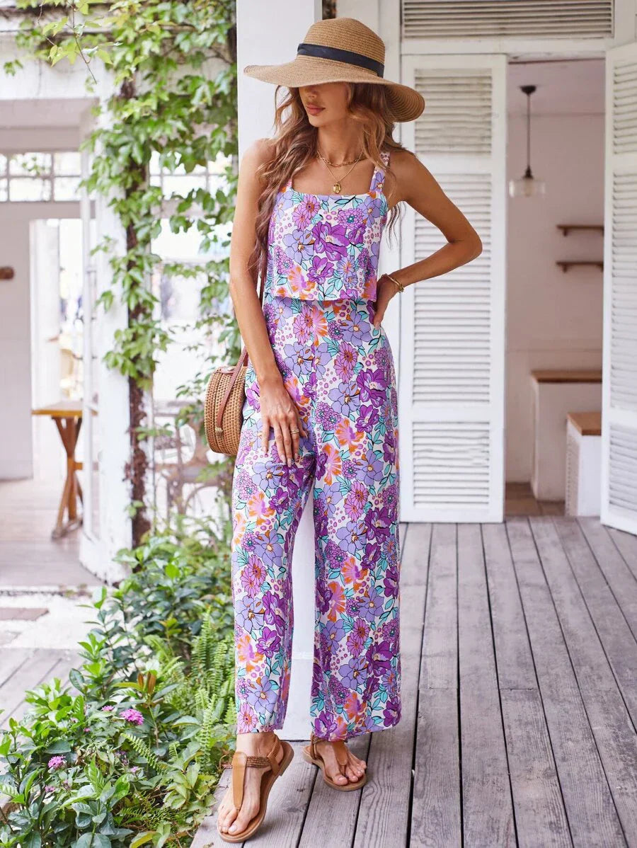 Luna | Jumpsuit mit Weiten Beinen und Blumenmuster für den Sommer