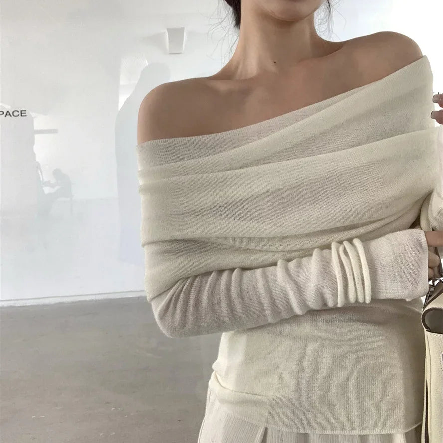 Celestia | Off-Shoulder Strickpullover mit Eleganz und Komfort für den Herbst