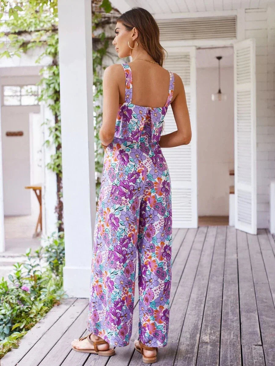 Luna | Jumpsuit mit Weiten Beinen und Blumenmuster für den Sommer