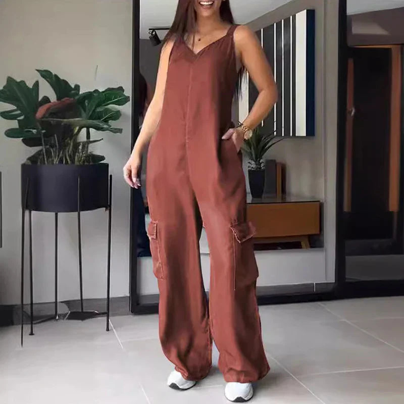 Livia | Jumpsuit mit Leichter Denim-Optik und Eleganten Taschen für Damen