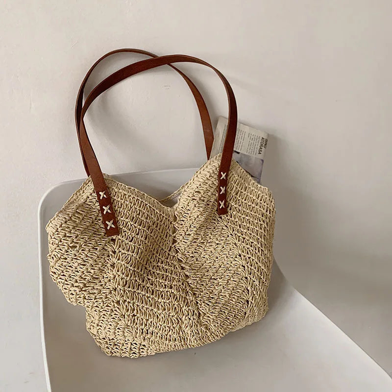 Zahara | Strohschultertasche mit Bohemian Chic und Vielseitigem Design für Damen