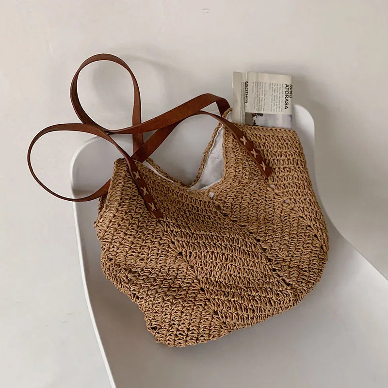 Zahara | Strohschultertasche mit Bohemian Chic und Vielseitigem Design für Damen