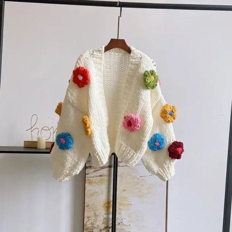 Harajuku Blüte | Strickpullover mit Floralem Muster und Bequemer Passform für Frauen