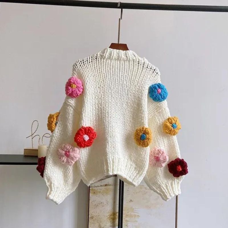 Harajuku Blüte | Strickpullover mit Floralem Muster und Bequemer Passform für Frauen