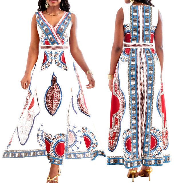 Zahara | Jumpsuit mit elegantem Dashiki-Druck und verführerischem V-Ausschnitt für Damen