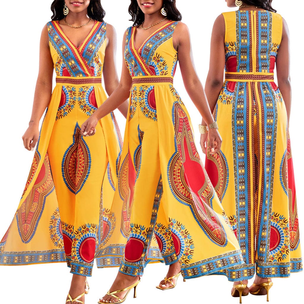 Zahara | Jumpsuit mit elegantem Dashiki-Druck und verführerischem V-Ausschnitt für Damen