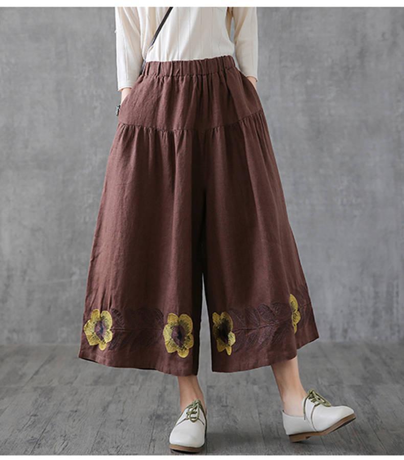 Lilia | Hanf-Hose mit Stil und Blumenstickerei für Damen