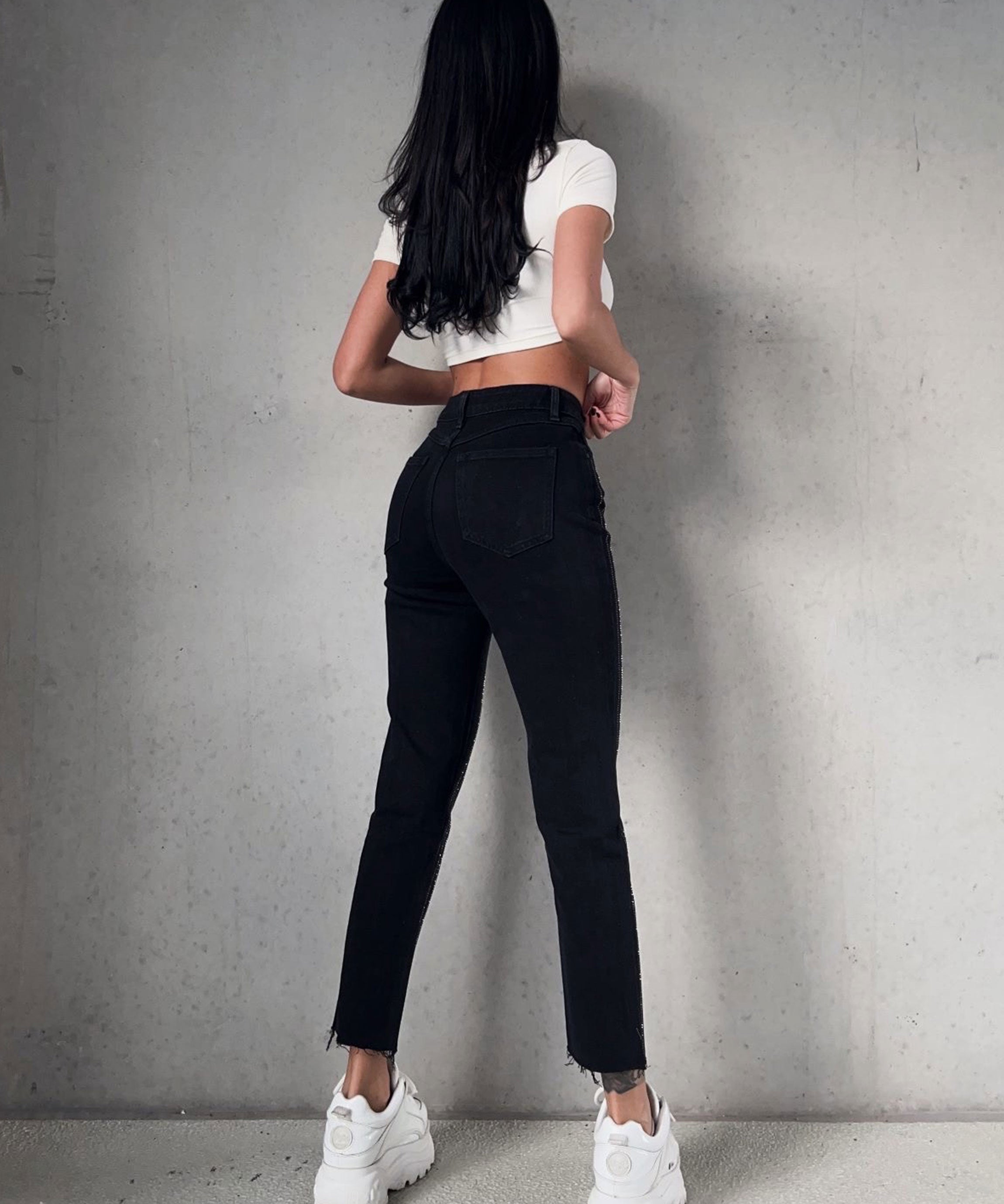 Luna | Mum Jeans mit Strahlenden Diamanten und Bequemer Passform für Damen